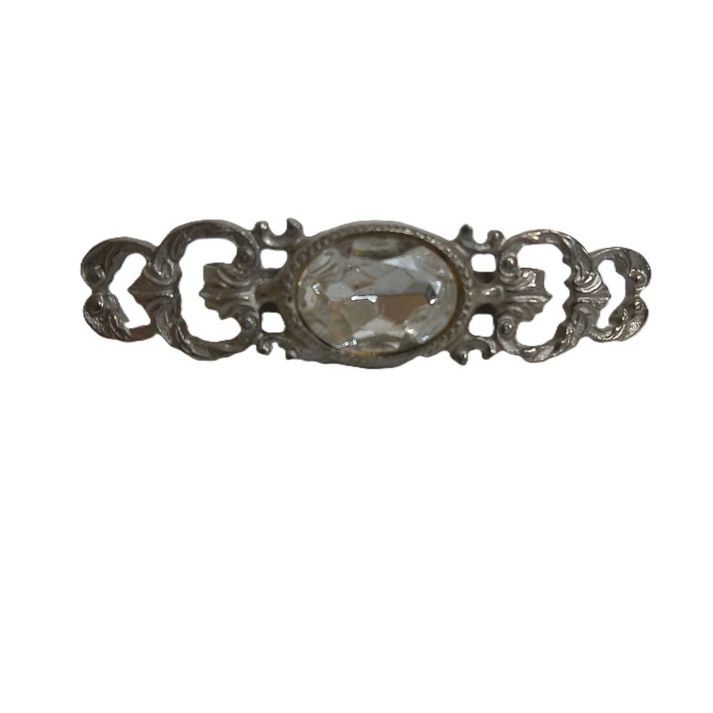 Vintage Ornate Silver Tone Rhinestone Scarf Clip Dress Loop 3 Inch - Picture 4 of 5